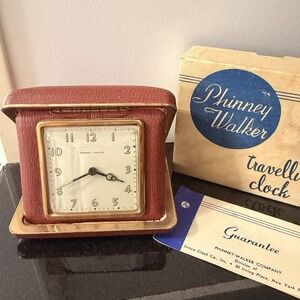 Vintage Phinney Walker Travel Clock- Original Paperwork & Box Untested